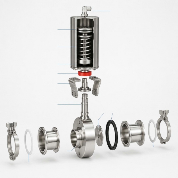 Van bướm khí nén nối clamp inox vi sinh