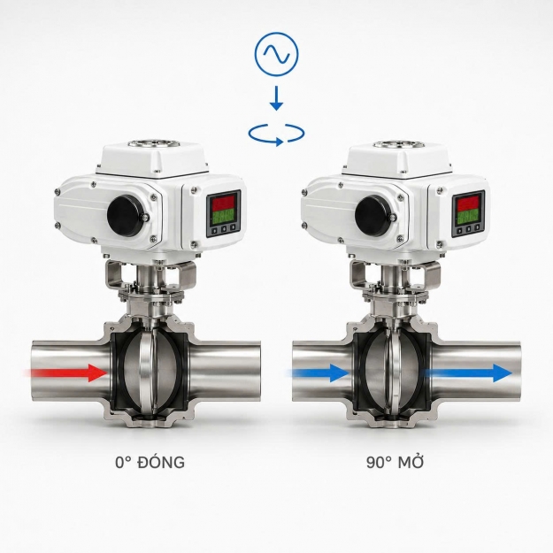 Van bướm điện nối hàn inox vi sinh