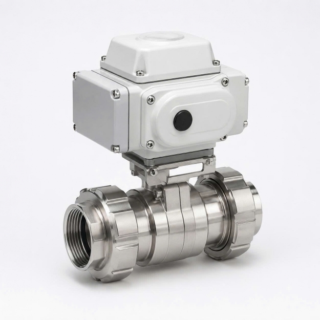 Van bướm điện nối rắc co inox vi sinh